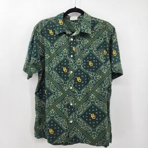 Wes and Willy Baylor Bears Button Down Shirt Medium Green Paisley Print